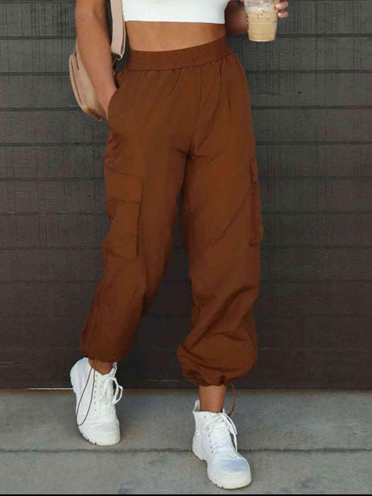 High Waist Drawstring Pants with Pockets - Trendsi