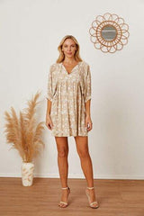 Floral Tie Neck Ruched Babydoll Dress - Trendsi - Flyclothing LLC