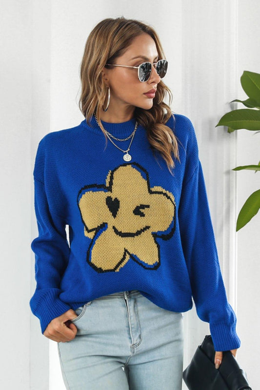 Flower Graphic Drop Shoulder Sweater - Trendsi