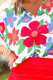 Floral V-Neck Short Sleeve Top - Trendsi - Flyclothing LLC