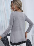 Spliced Lace Contrast Round Neck Top - Trendsi