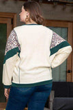 Plus Size Leopard Waffle-Knit Long Sleeve T-Shirt - Trendsi - Flyclothing LLC