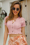 Buttoned Frill Hem Cropped Knit Top - Trendsi - Flyclothing LLC