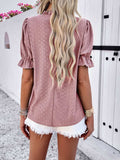 Eyelet Mock Neck Flounce Sleeve Blouse - Trendsi - Flyclothing LLC