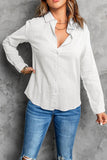 Textured Button Front Curved Hem Shirt - Trendsi