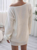 Rib-Knit Mini Sweater Dress - Trendsi - Flyclothing LLC