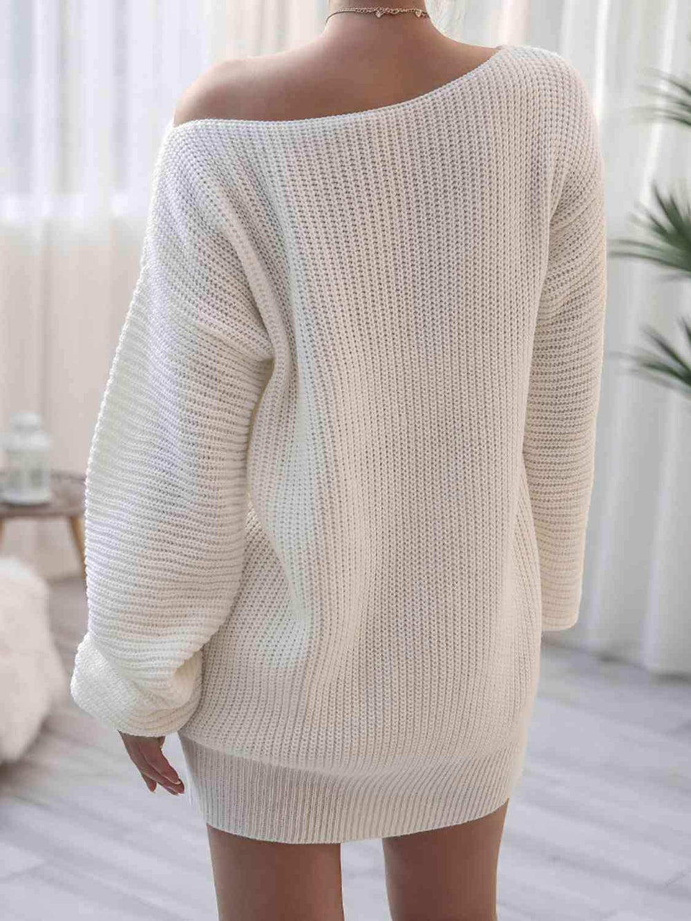 Rib-Knit Mini Sweater Dress - Trendsi - Flyclothing LLC
