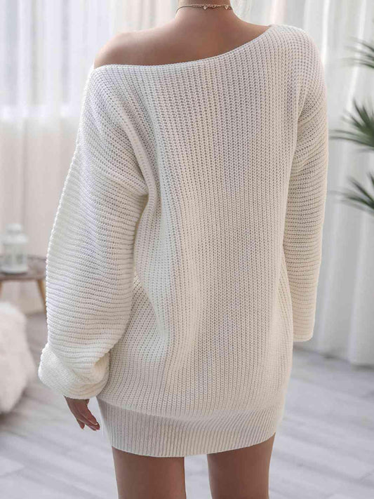 Rib-Knit Mini Sweater Dress - Trendsi