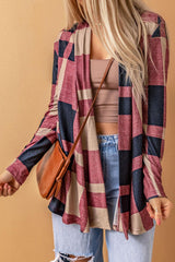 Plaid Open Front Cardigan - Trendsi