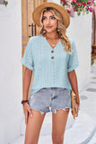 Buttoned Notched Neck Eyelet Top - Trendsi