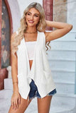Eyelet Open Front Sleeveless Cardigan - Trendsi - Flyclothing LLC