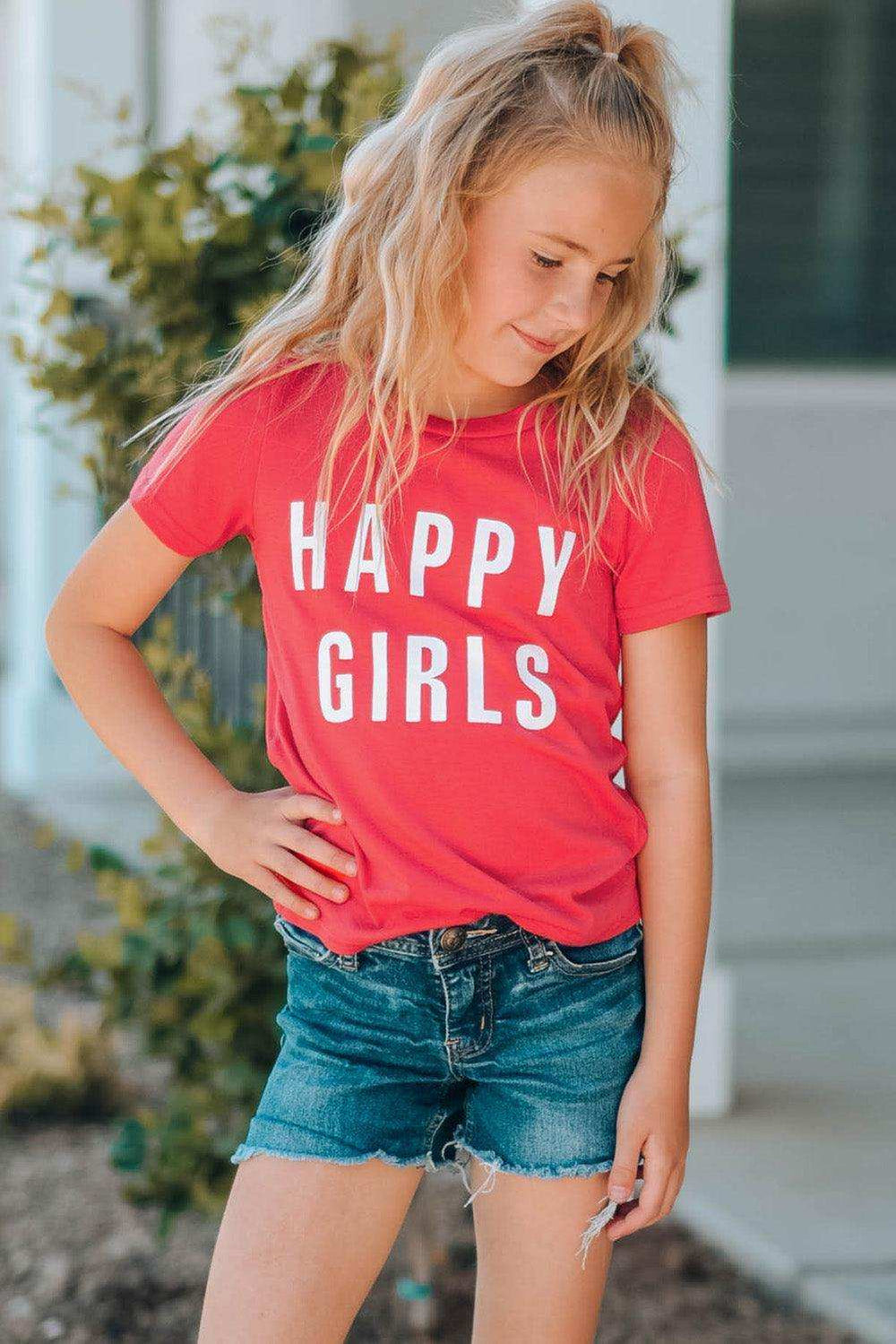 Girls Letter Graphic Short Sleeve T-Shirt - Trendsi - Flyclothing LLC