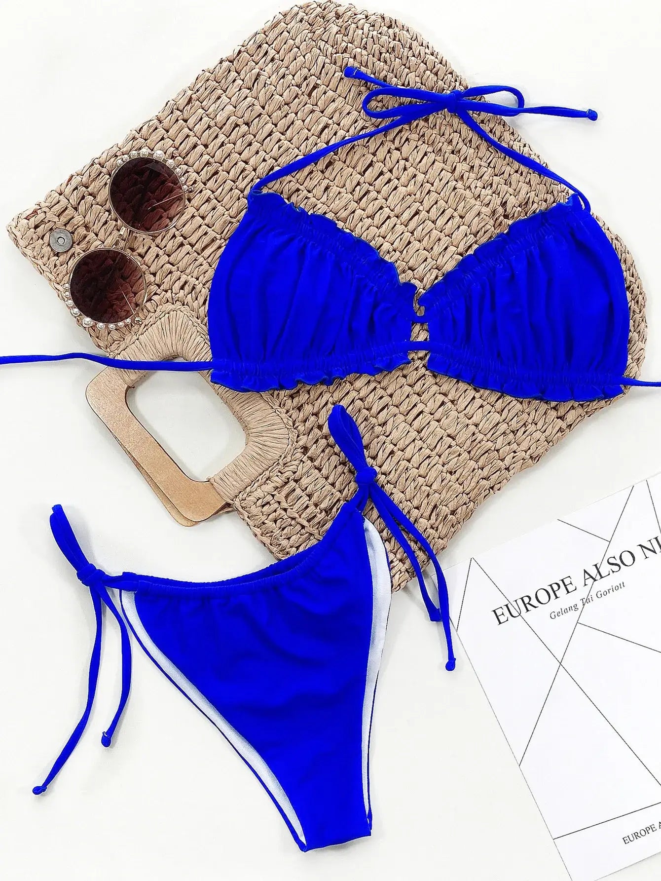Frill Trill Halter Neck Bikini Set - Trendsi - Flyclothing LLC