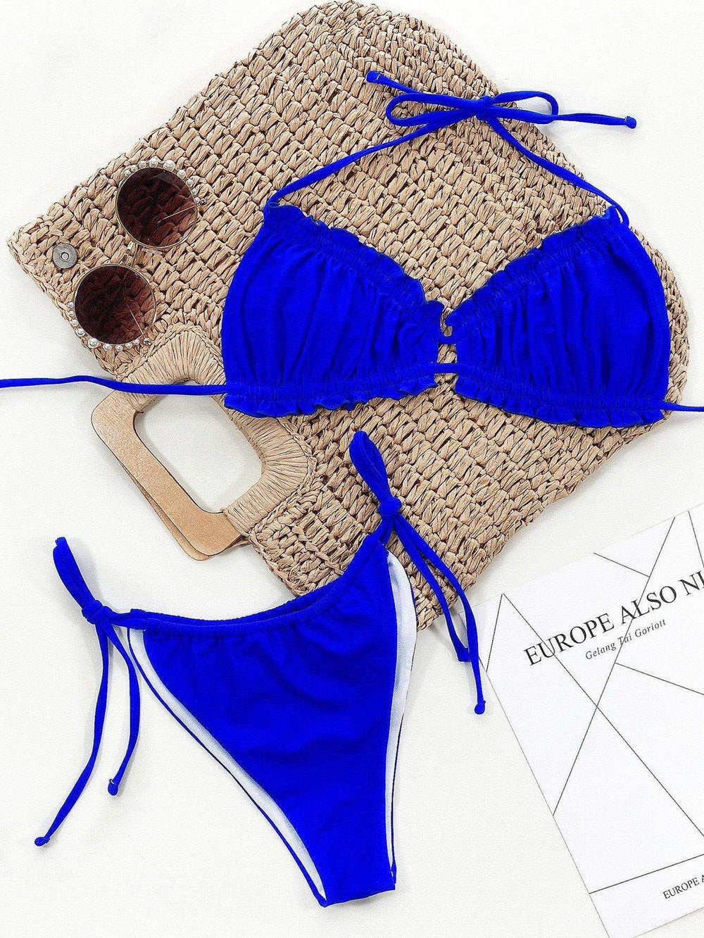 Frill Trill Halter Neck Bikini Set - Trendsi - Flyclothing LLC