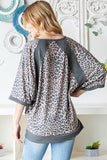 Heimish Full Size Leopard Contrast V-Neck Half Sleeve T-Shirt - Trendsi