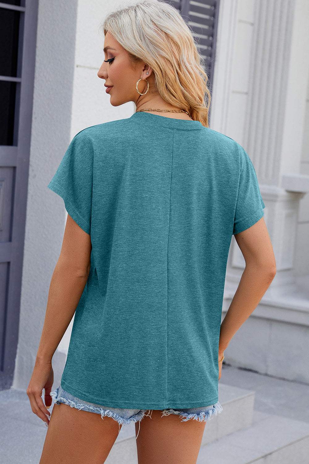 V-Neck Short Sleeve T-Shirt - Trendsi - Flyclothing LLC