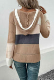 Color Block Drawstring Hooded Sweater - Trendsi