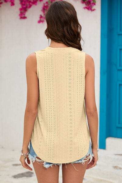 Eyelet Notched Sleeveless Top - Trendsi - Flyclothing LLC