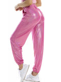 Glitter Elastic Waist Pants with Pockets - Trendsi