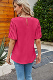 Pleated Flutter Sleeve Round Neck Blouse - Trendsi - Flyclothing LLC