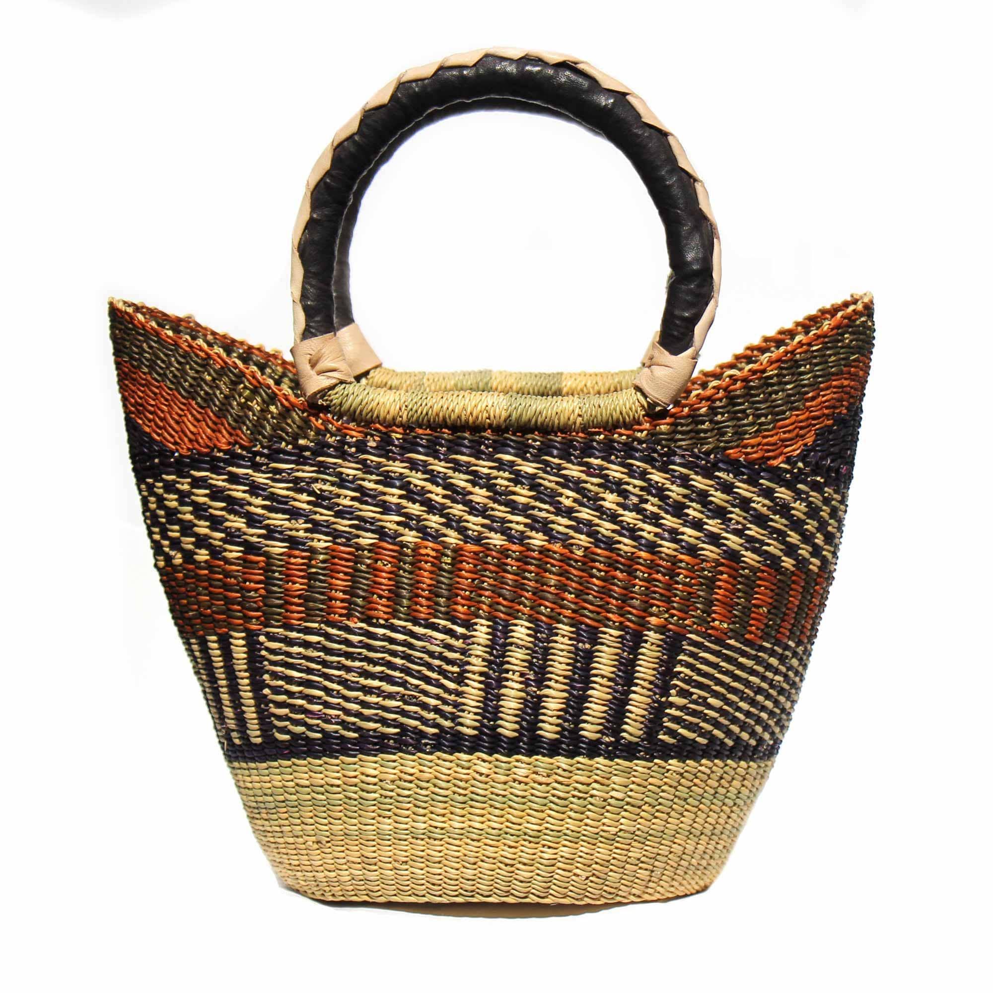 Bolga Tote, Neutrals with Leather Handle - 14-inch - Gitzell