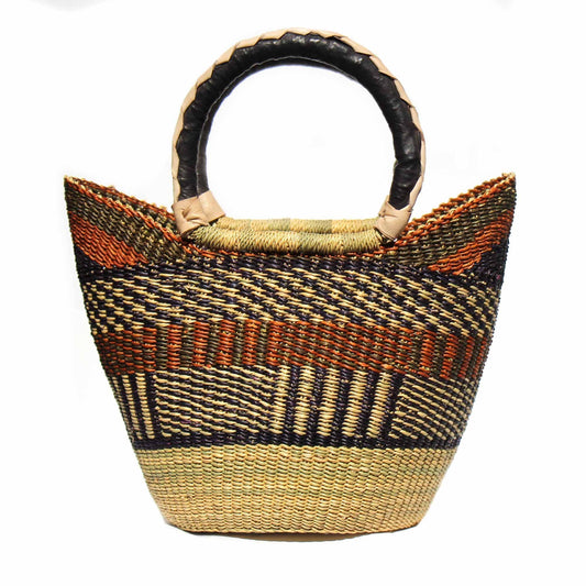 Bolga Tote, Neutrals with Leather Handle - 14-inch - Gitzell