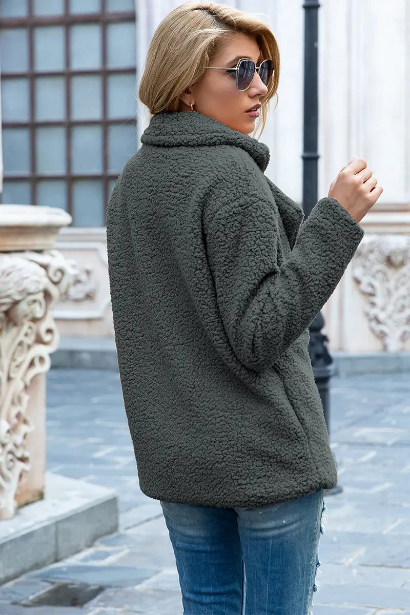 Full Size Lapel Collar Sherpa Coat - Trendsi - Flyclothing LLC
