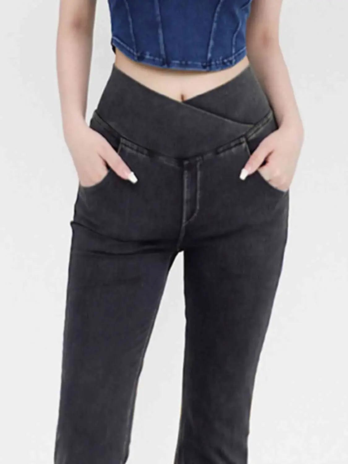 Wide Waistband Bootcut Jeans with Pockets - Trendsi - Flyclothing LLC
