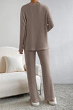 Ribbed V-Neck Top and Pants Set - Trendsi