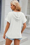 Eyelet Drawstring Hooded Short Sleeve Blouse - Trendsi - Flyclothing LLC