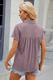 Ruched Johnny Collar Short Sleeve Blouse - Trendsi - Flyclothing LLC