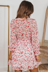 Floral Deep V Flounce Sleeve Mini Dress - Trendsi