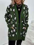 Leopard Open Front Dropped Shoulder Cardigan - Trendsi