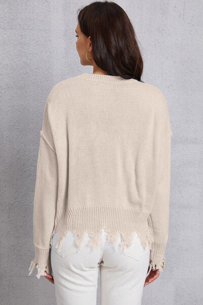 Lip Fringe Round Neck Sweater - Trendsi
