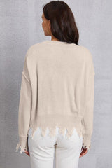 Lip Fringe Round Neck Sweater - Trendsi