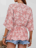 Printed V-Neck Dolman Sleeve Blouse - Trendsi - Flyclothing LLC