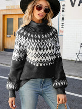 Turtleneck Lantern Sleeve Sweater - Trendsi - Flyclothing LLC