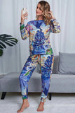 Tie-Dye Crewneck Top and Drawstring Waist Joggers Lounge Set - Trendsi - Flyclothing LLC