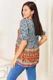 Double Take Bohemian Tassel Tie Puff Sleeve Babydoll Blouse - Trendsi