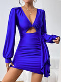 Cutout Long Sleeve Ruched Dress - Trendsi