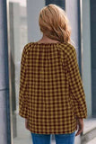 Plaid Tie Neck Balloon Sleeve Blouse - Trendsi - Flyclothing LLC