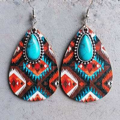 Artificial Turquoise Geometric Teardrop Earrings - Trendsi - Flyclothing LLC