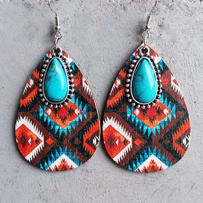 Artificial Turquoise Geometric Teardrop Earrings - Trendsi
