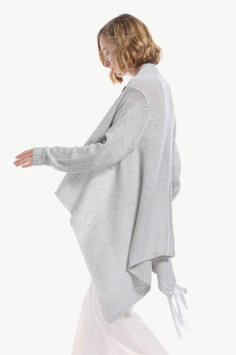 One-Button Tassel Tie Asymmetrical Hem Cardigan - Trendsi - Flyclothing LLC