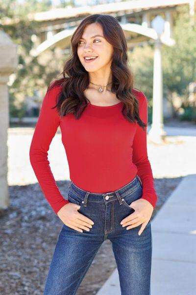 Basic Bae Full Size Round Neck Long Sleeve Bodysuit - Trendsi - Flyclothing LLC