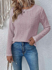Eyelet Round Neck Long Sleeve Top - Trendsi