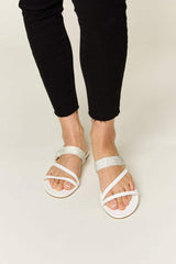 WILD DIVA Rhinestone Strappy Flat Sandals - Trendsi - Flyclothing LLC