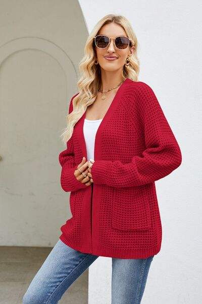 Open Front Raglan Sleeve Pocketed Cardigan - Trendsi - Flyclothing LLC