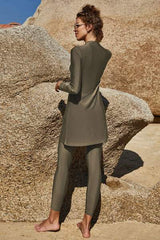 Slit Mock Neck Long Sleeve Top and Pants Swim Set - Trendsi - Flyclothing LLC