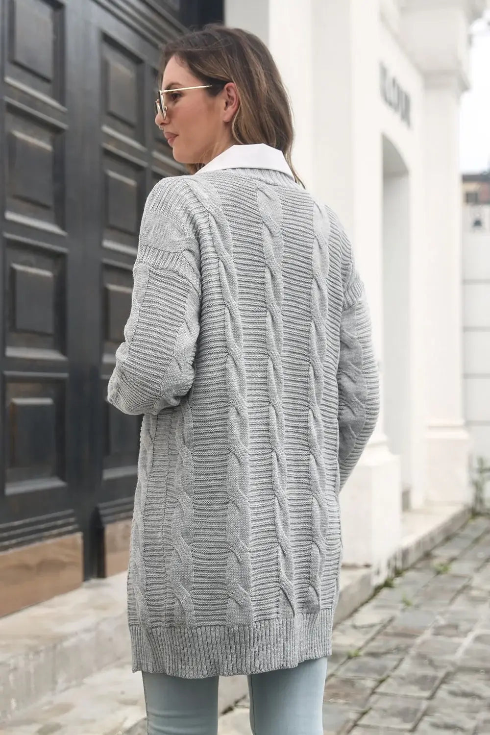 Open Front Cable-Knit Cardigan - Trendsi - Flyclothing LLC